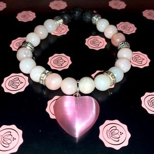 🪬2/$25🪬 Natural Pink Opal 8mm Stone with Pink Opal Charm Stretch Bracelet